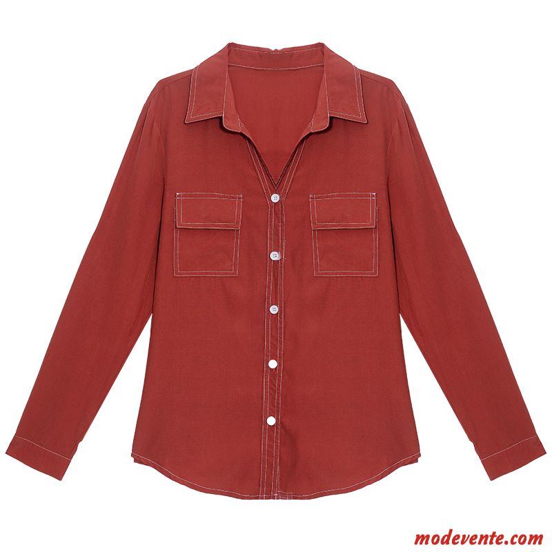 Chemisier Femme Longues Dame Une Veste L'automne Mode Chemise Rouge