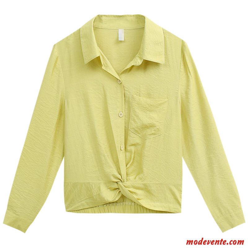 Chemisier Femme Longues L'automne Une Veste Chemise Nervurées Tendance Jaune