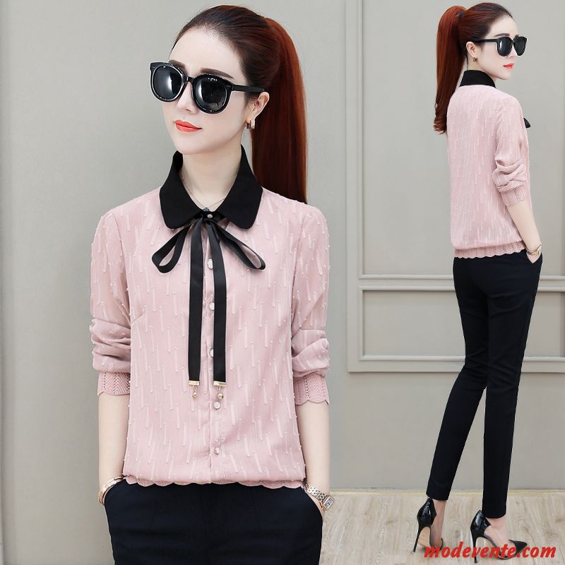 Chemisier Femme Mousseline De Soie Chemise Longues Une Veste Baggy Mode Rose