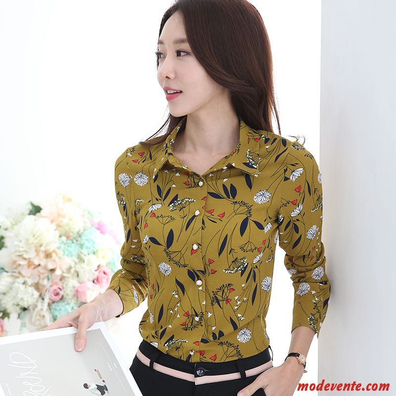 Chemisier Femme Printemps Floral Une Veste Chemise Longues L'automne Jaune