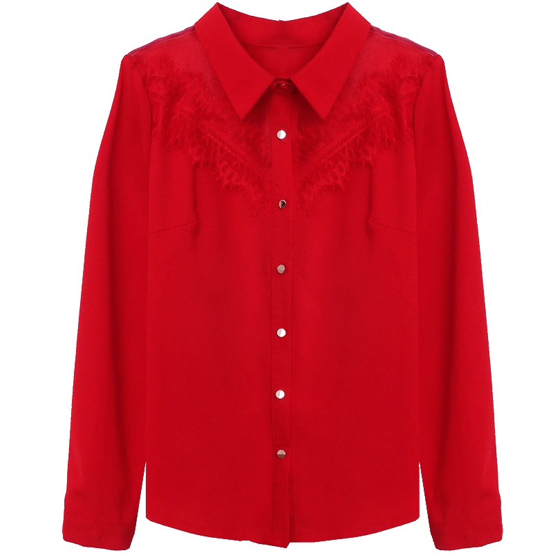 Chemisier Femme Slim Longues L'automne Chemise Mousseline De Soie Une Veste Rouge