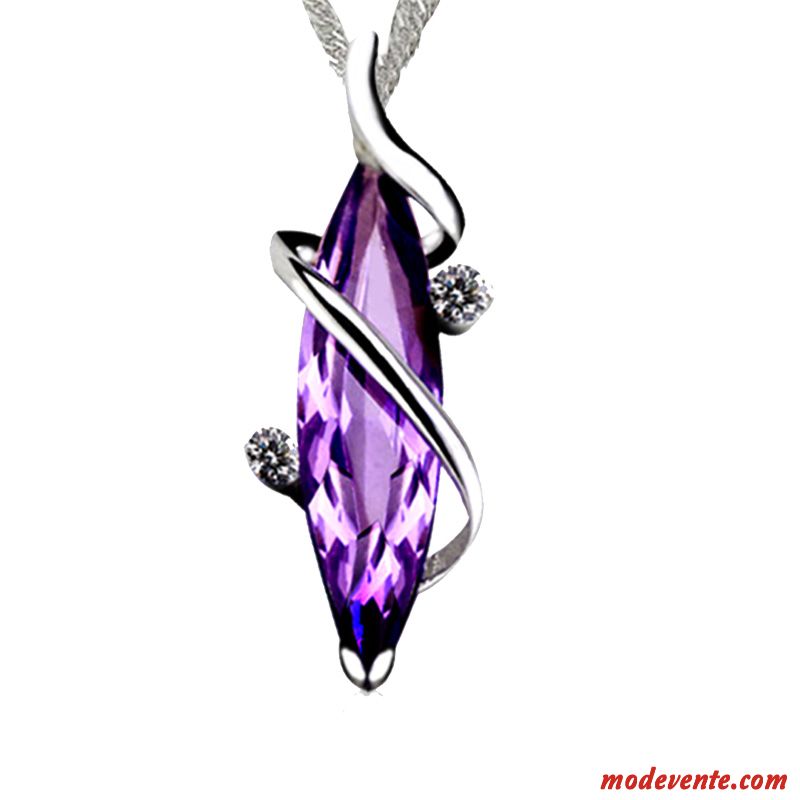Collier Femme Anniversaire Pendentif Cadeau Simple Cristal Pure Violet Argent
