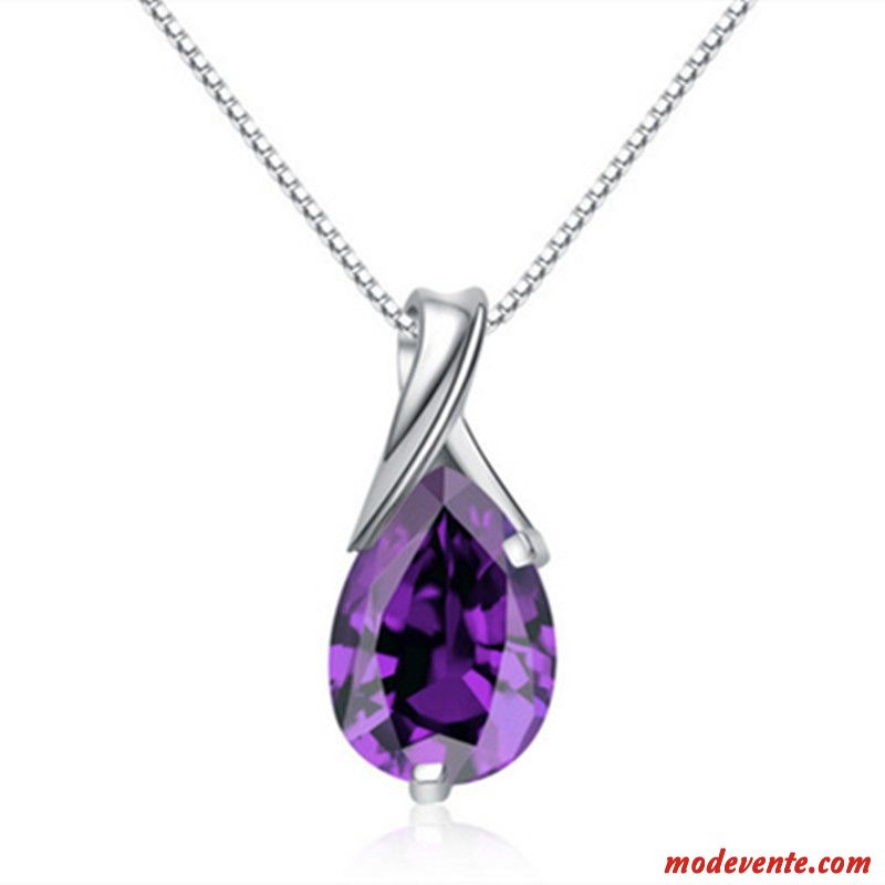 Collier Femme Cadeau D'anniversaire Cristal Pendentif Pure Violet Argent