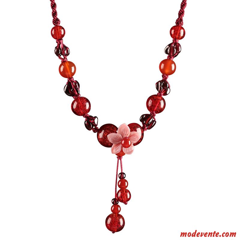 Collier Femme Court Paragraphe Rétro Pendentif Folk-custom Accessoires All-match Rouge