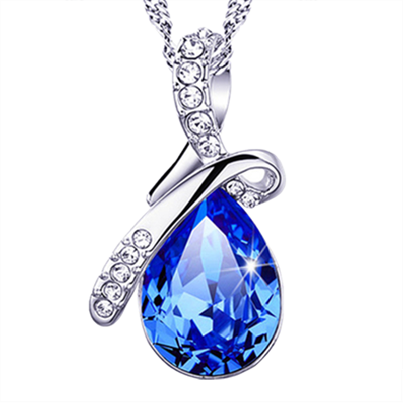 Collier Femme Cristal Accessoires Authentique Cadeau D'anniversaire Pure Pendentif Bleu Argent