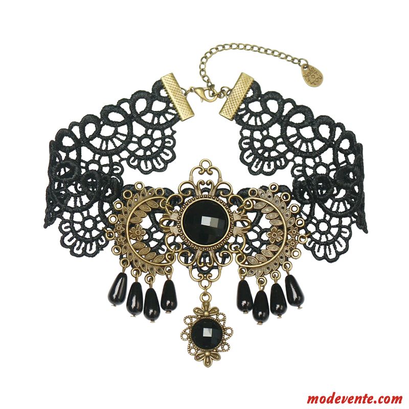 Collier Femme Dentelle Rétro Racé Déesse Europe Noir