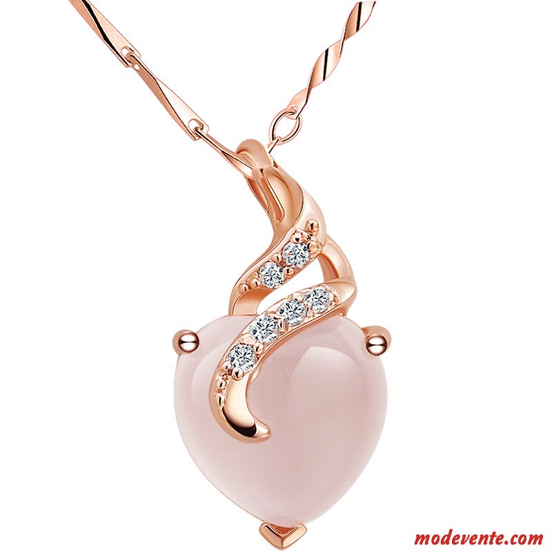 Collier Femme En Forme De Coeur Cadeau D'anniversaire Simple Pendentif Pure Couleur Rose Or Argent