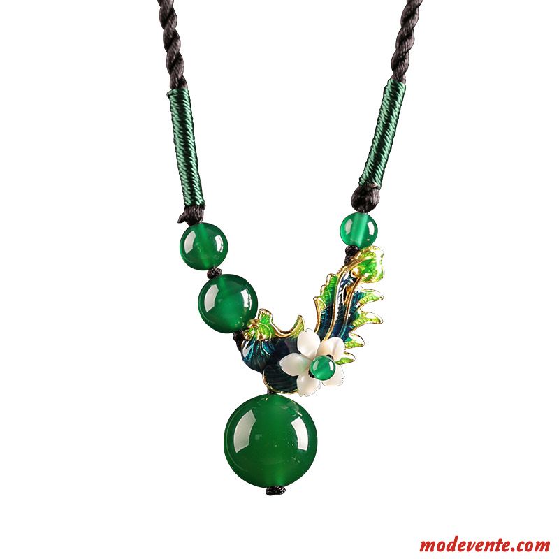 Collier Femme Original Pendentif Accessoires Court Paragraphe Manuel Folk-custom Bleu Vert