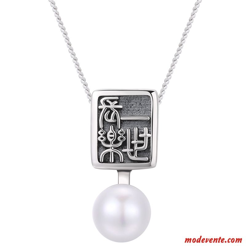 Collier Femme Pure Art Longue Perle Bambou Original Argent