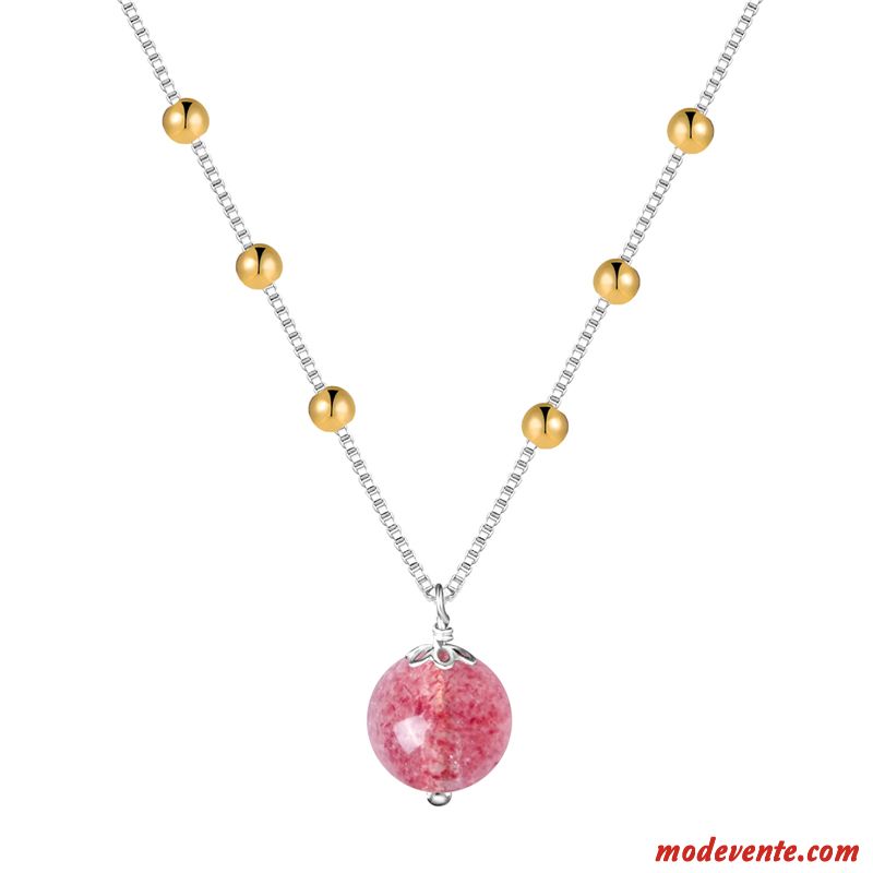 Collier Femme Pure Le Nouveau Tempérament Fleur Naturel Fraise Rose Argent