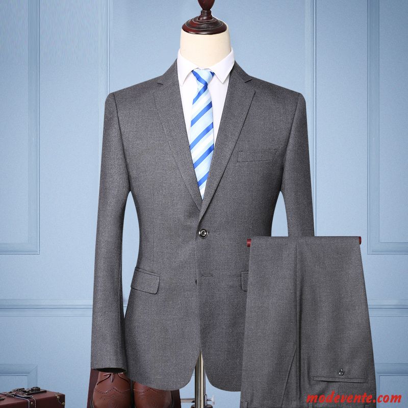 Costume Homme Âge Moyen Mariage Professionnel Costume Formel Gris