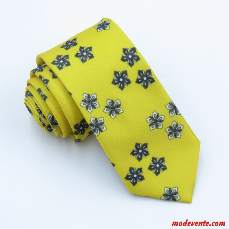 Cravate Homme Floral Mode Étudiant Étroit Modèle Frais Impression Jaune