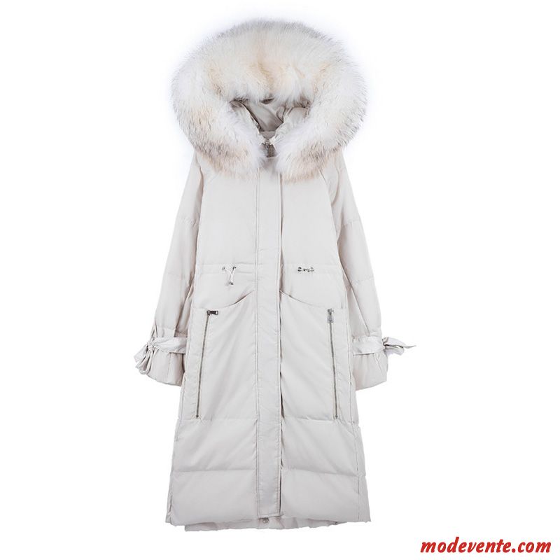 Doudoune Femme Ente Unten Longue Poche Épaissir Capuche Hiver Pure Blanc