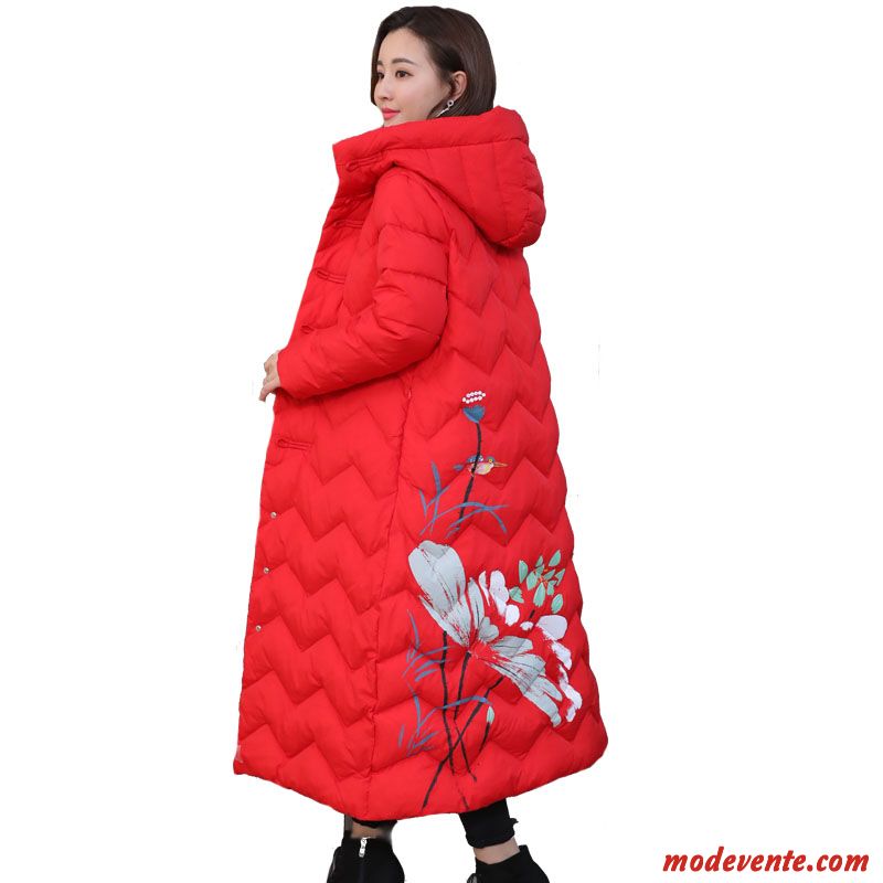 Doudoune Femme Offre Spéciale Anti-saison Hiver Longue Rétro Maman Impression Rouge