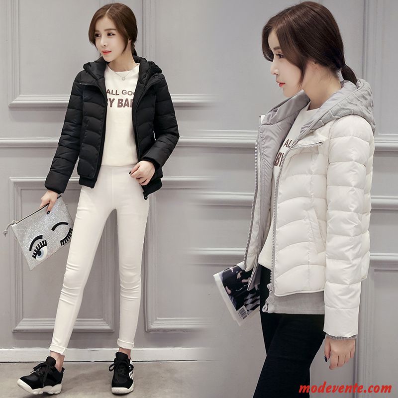 Doudoune Femme Simple Hiver Longues Court Capuche Tempérament Pure Blanc