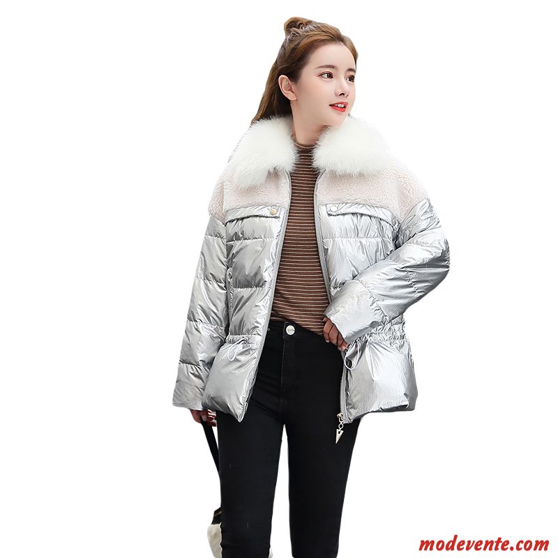 Doudoune Femme Élégant Hiver Mode Tempérament Tendance Personnalité Argent