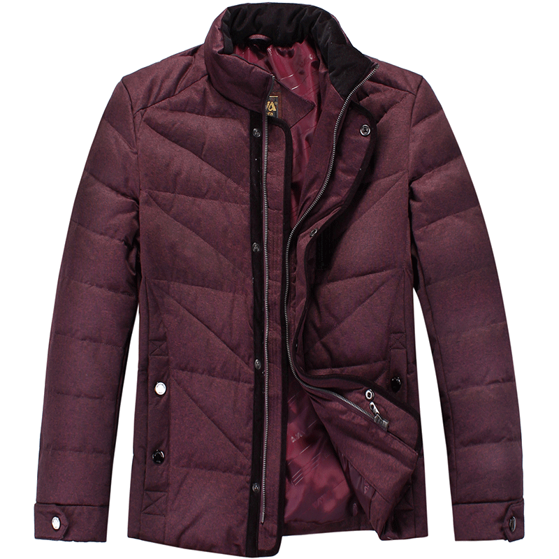 Doudoune Homme Col Mandarin Hiver Court L'automne Marque Fermeture Éclair Rouge