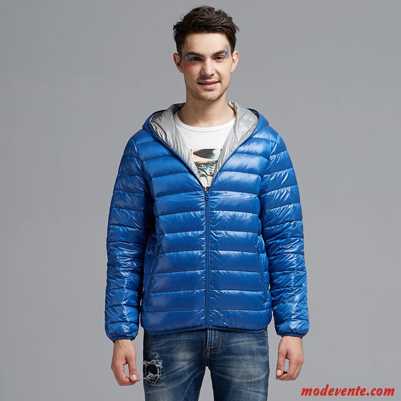 Doudoune Homme Décontractée Slim Manteau Court Capuche L'automne Bleu