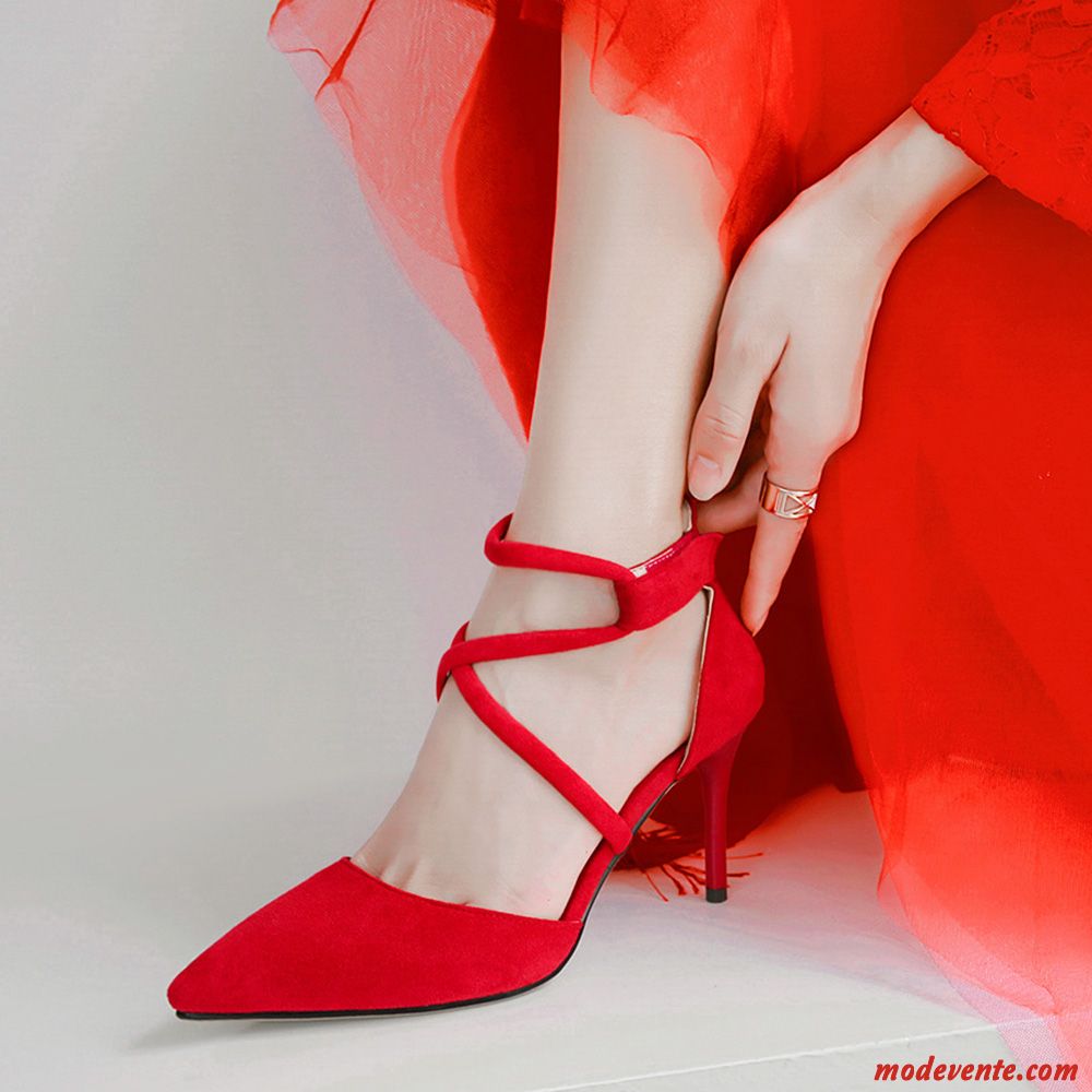 Escarpins Femme Minces Gros Sandales Chaussures De Mariage Mariée Rouge