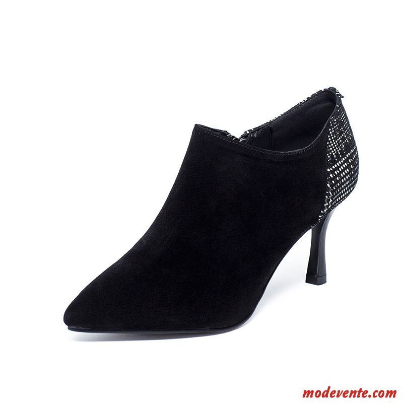 Escarpins Femme Minces Printemps Cuir Véritable L'automne Derbies En Cuir Noir Foncé