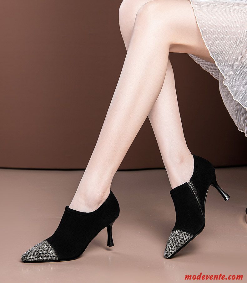 Escarpins Femme Printemps Imitation Strass Minces Cuir Véritable Mode Chaussures En Cuir