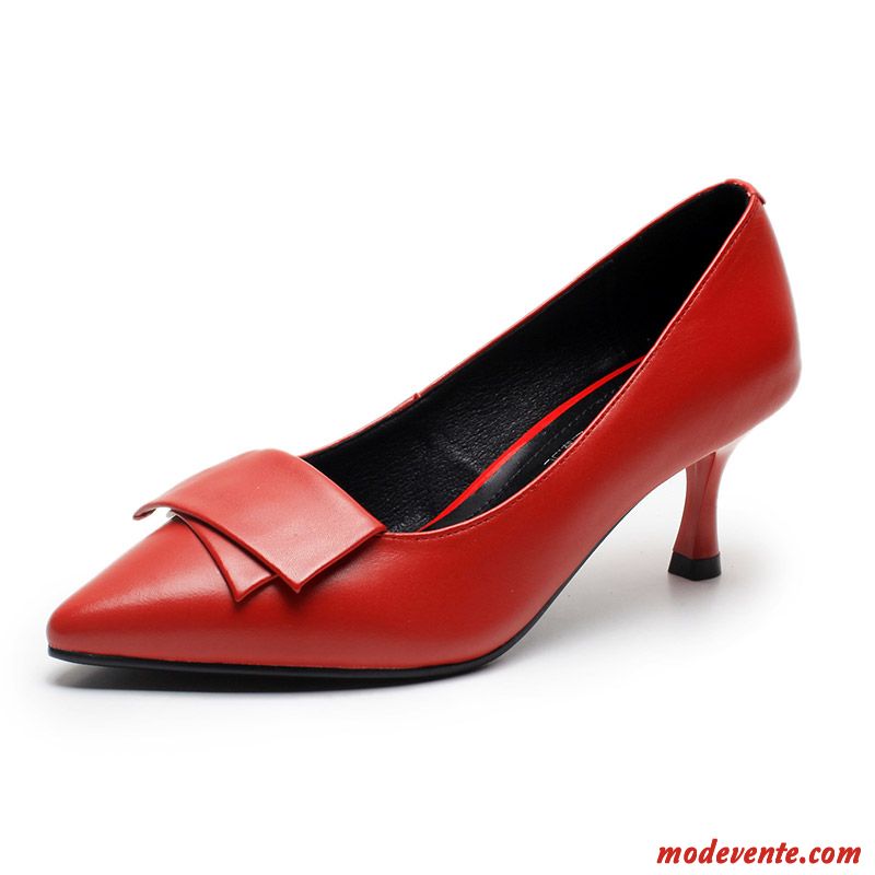 Escarpins Femme Talon Moyen L'automne Derbies Chaussures En Cuir Printemps Cuir Véritable Rouge Clair