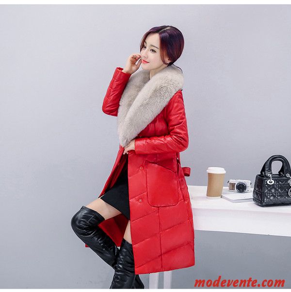 Femmes Aimez Fur Collier De Manteau Patchwork Une Ligne Vers Le Bas Doudoune Tout Couleur Rouge Pas Cher