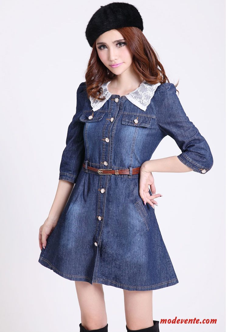 Femmes Nouvelle Collection Collier Vintage Détachables Lace Denim Robe Vestes Pas Cher