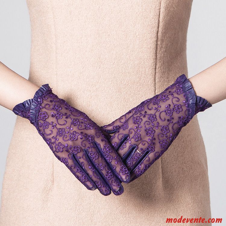 Gant Femme Conduire Peau De Mouton L'automne Cuir Véritable Printemps Crème Solaire Violet