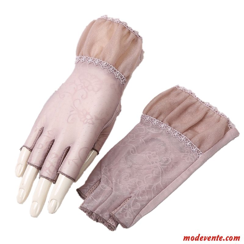 Gant Femme Section Mince Dentelle Crème Solaire Court Paragraphe Cyclisme Printemps Violet Rose