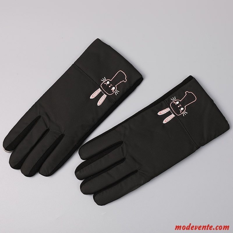 Gant Femme Écran Tactile Étanche Hiver Plus Épais Étudiant Coton Noir