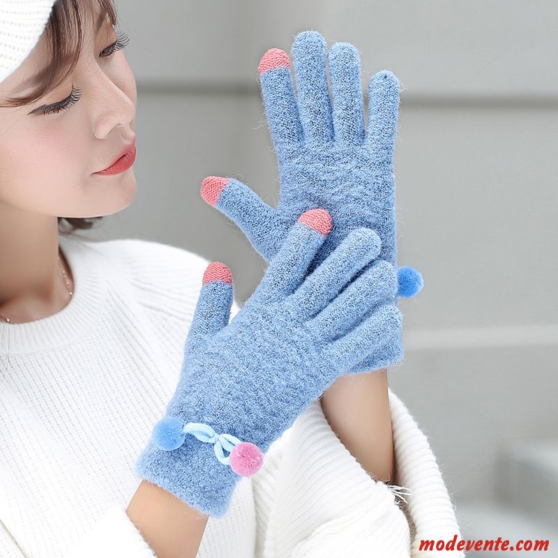 Gant Femme Étudiant Plus De Cachemire Doux Plus Épais De Laine Écran Tactile Bleu