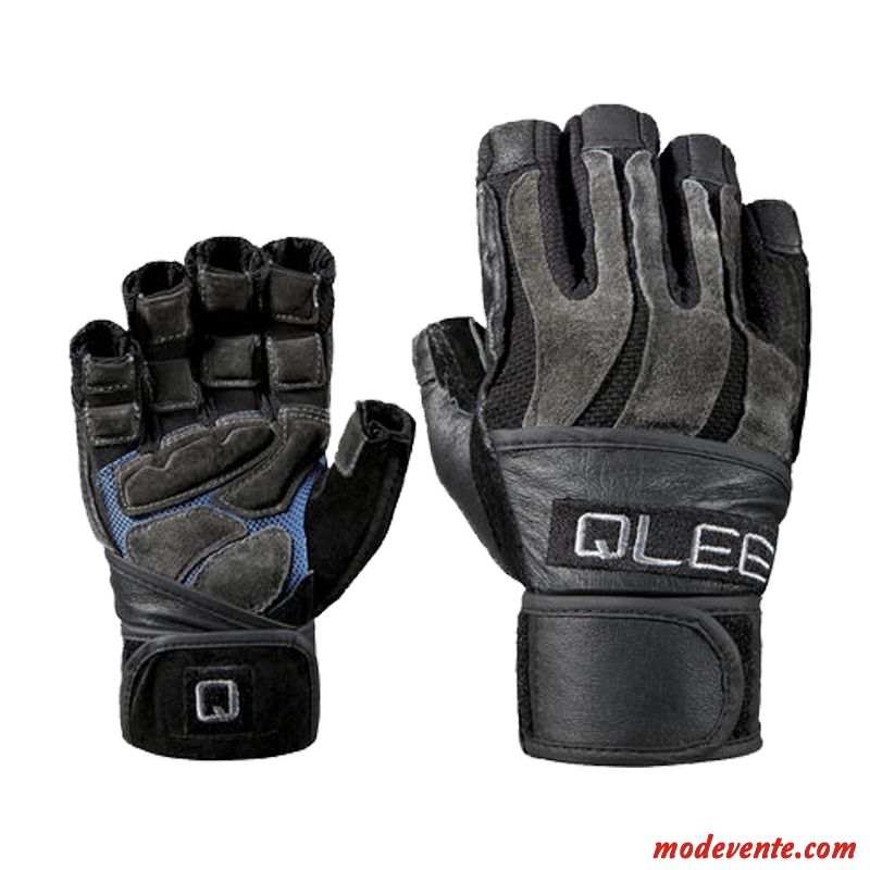 Gants Homme Aptitude Antidérapant Sport Femme Poignet Cuir Véritable Noir