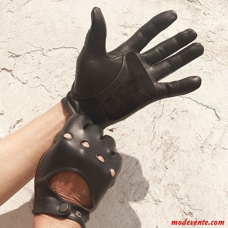 Gants Homme Cyclisme Conduire Section Mince Peau De Mouton Été Rétro Noir