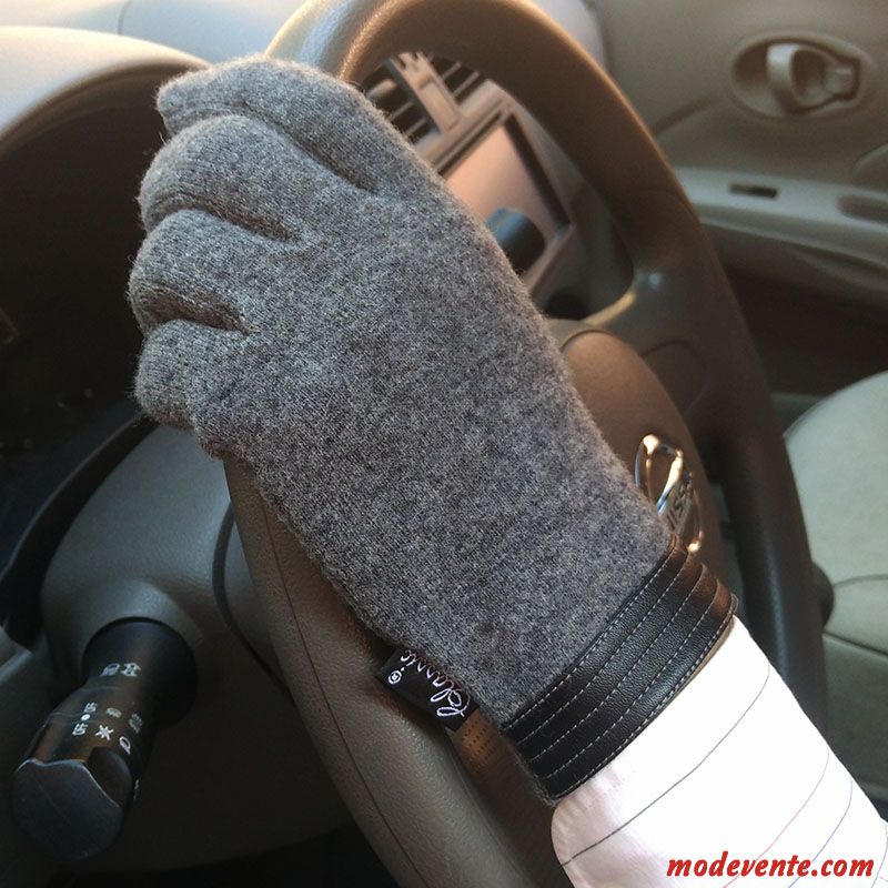 Gants Homme Section Mince Conduire La Laine Court Paragraphe Écran Tactile Hiver Brun Foncé