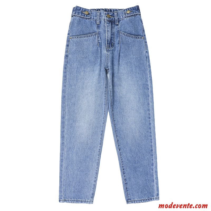 Jeans Femme Baggy Harlan Jambe Droite Dame Haute Cintrée Mince Bleu Rouge