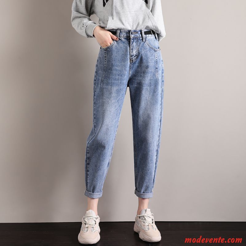 Jeans Femme Baggy Pantalon Harlan Flambage Haute Cintrée Bleu Clair