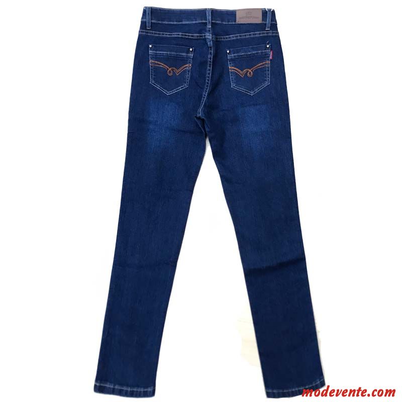 Jeans Femme Baggy Âge Moyen Maman Grande Taille L'automne Haute Cintrée Bleu Marin