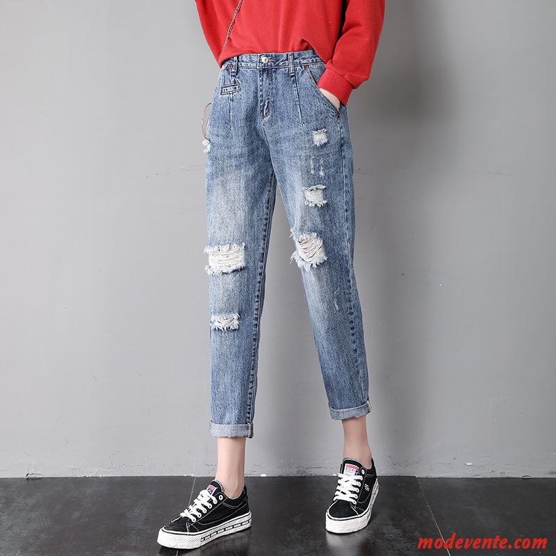 Jeans Femme Des Trous Jambe Droite Harlan Printemps Baggy Haute Cintrée Rouge