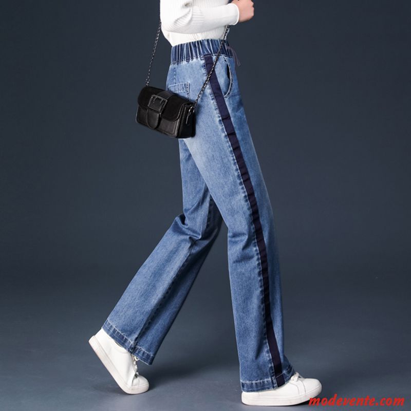 Jeans Femme Décontractée Été Denim Longue Jambe Droite Pantalon Bleu Marin