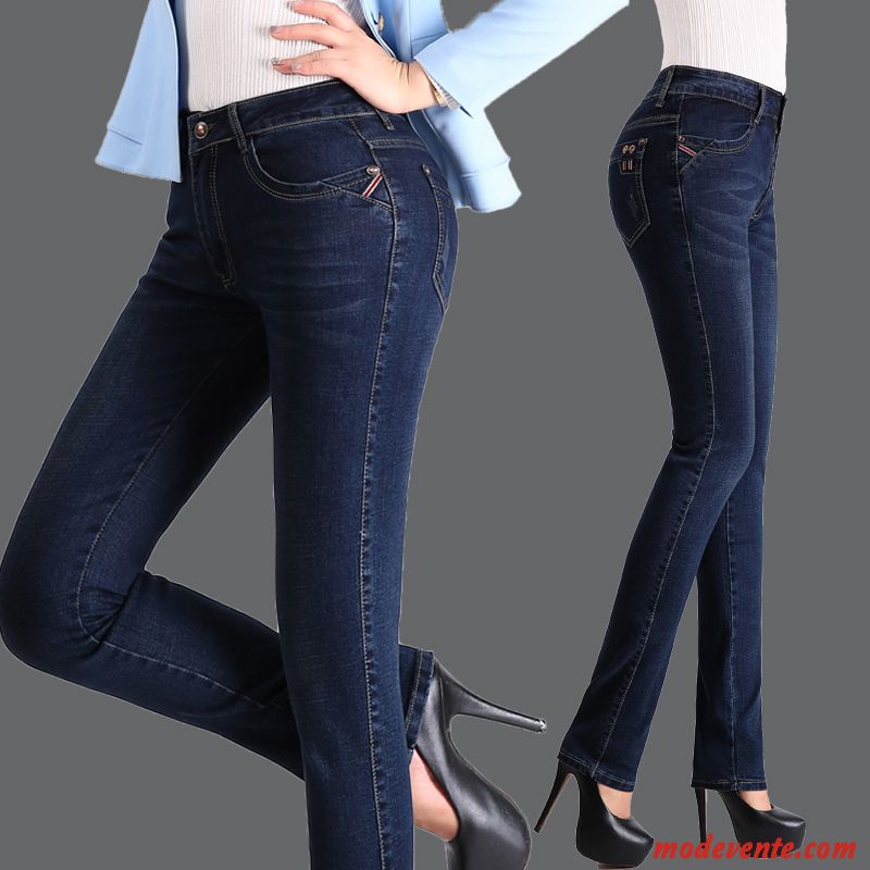 Jeans Femme Grande Taille Baggy Serrer Printemps Haute Cintrée Mince Bleu Marin