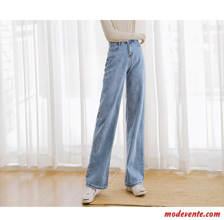 Jeans Femme Haute Cintrée Baggy L'automne Pantalon Jambe Droite Denim Bleu