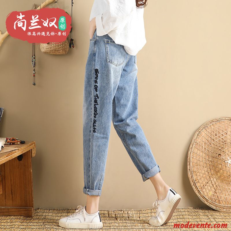 Jeans Femme Haute Cintrée Harlan Mince Étudiant Baggy Printemps Bleu Clair