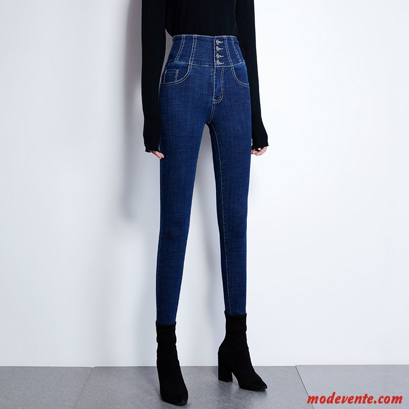 Jeans Femme Haute Cintrée Maigre L'automne Pantalon Mince Slim Bleu Marin Gris