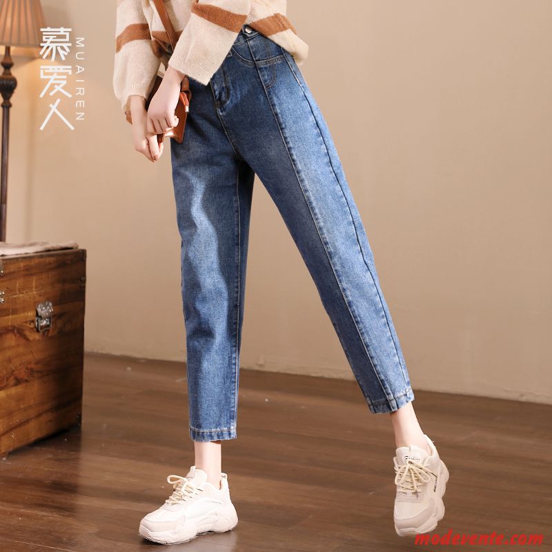 Jeans Femme Haute Cintrée Mince Harlan Baggy Bleu Marin