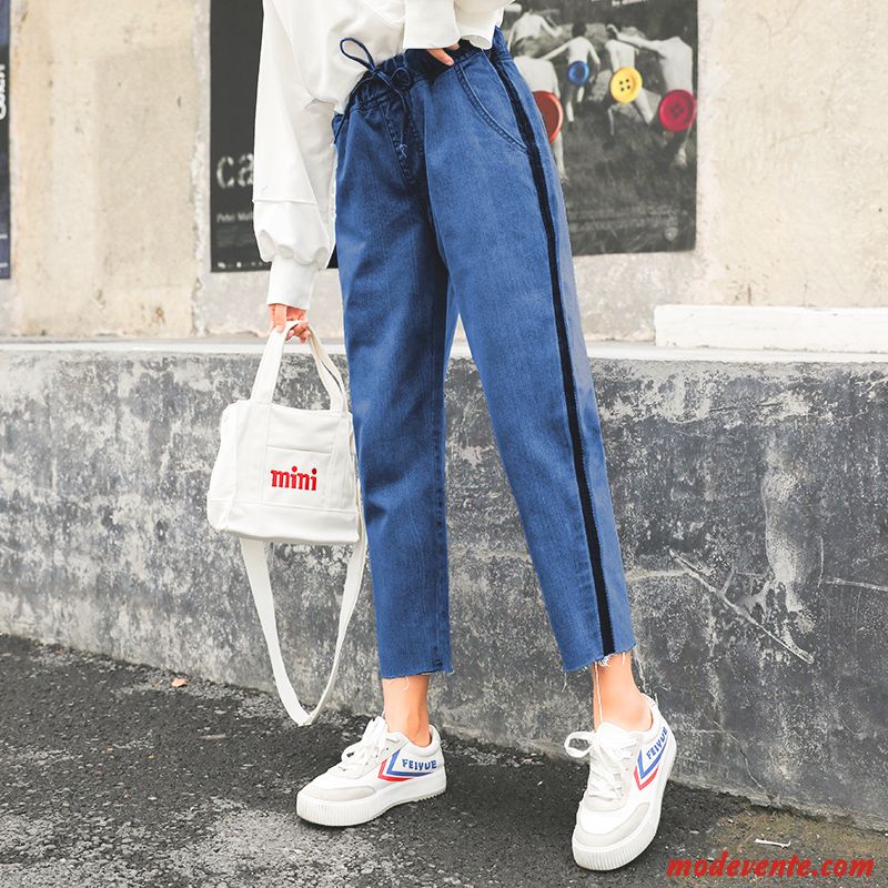 Jeans Femme Jambe Droite Baggy Collants Élastique Étudiant Harlan Bleu Marin