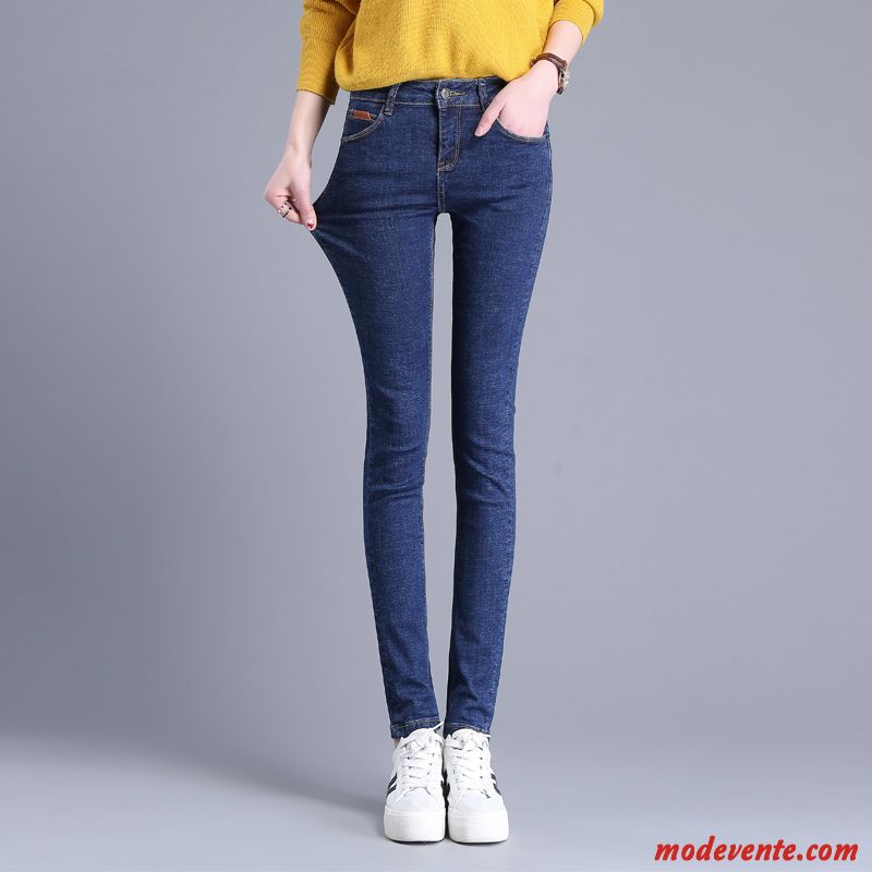 Jeans Femme Longue Moulant Maigre Haute Cintrée L'automne Printemps Bleu Marin