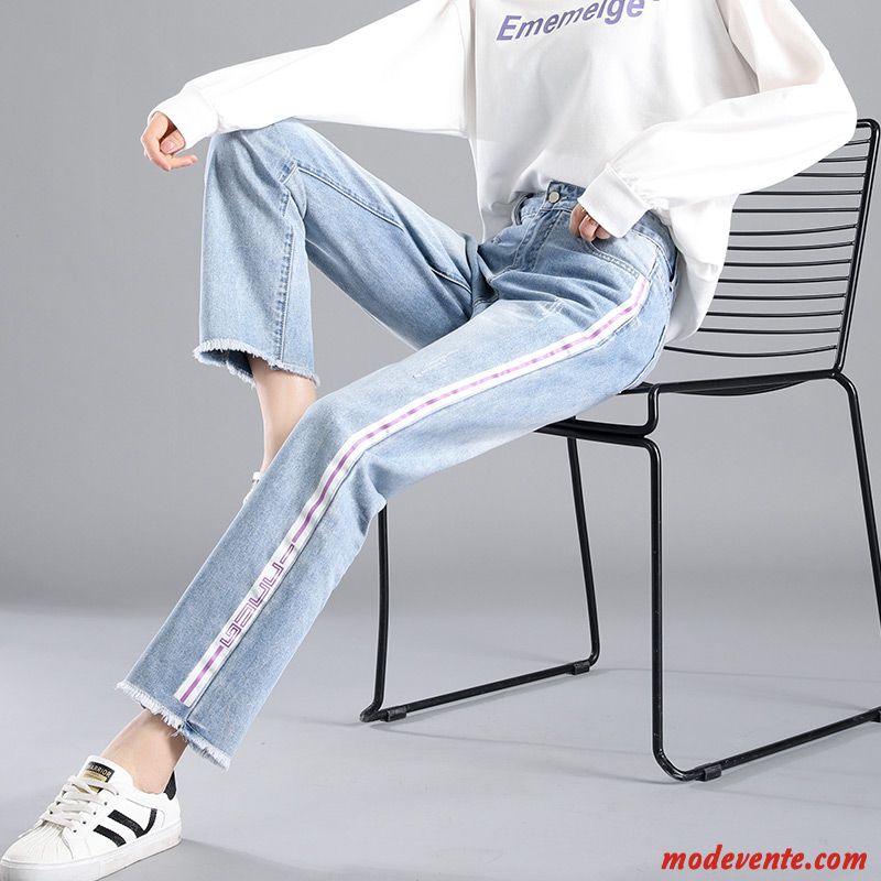 Jeans Femme Légère Mince Tendance Haute Cintrée Baggy Été Bleu Clair