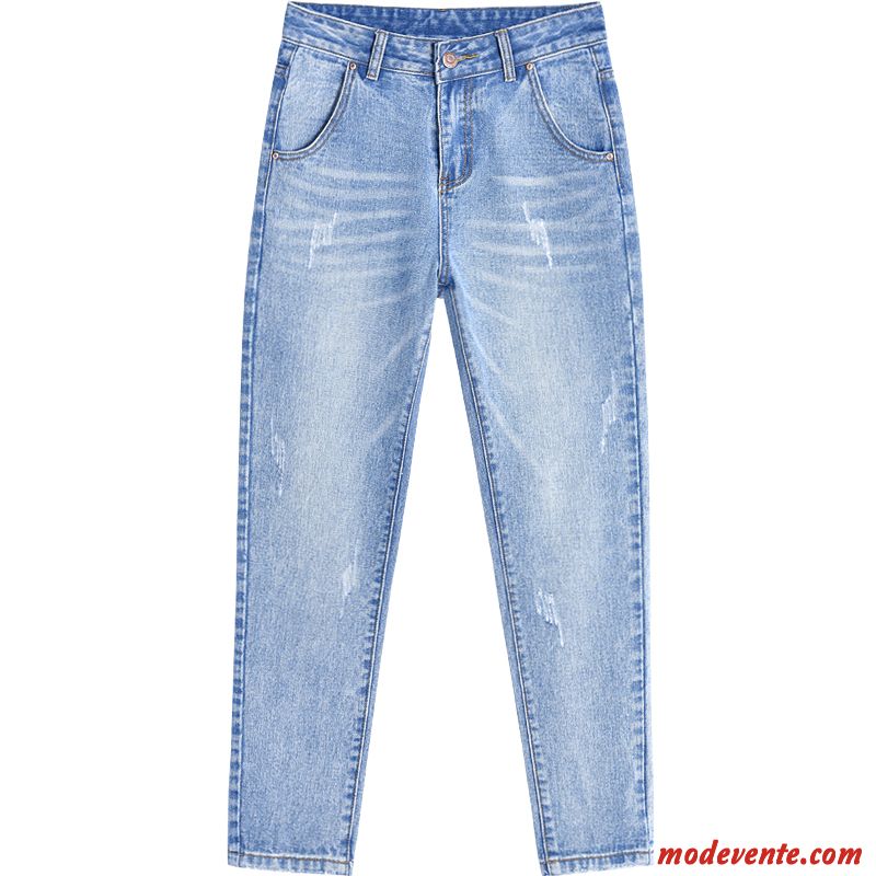 Jeans Femme Mince Extensible Pantalon Printemps L'automne Étudiant Bleu Clair