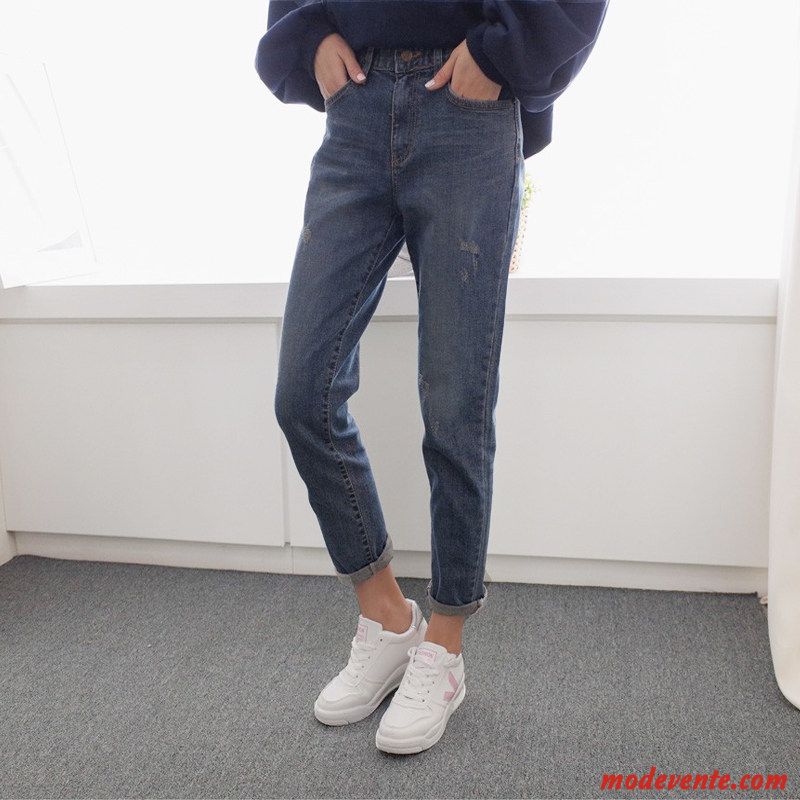 Jeans Femme Mince Printemps Haute Cintrée L'automne Été Baggy Bleu